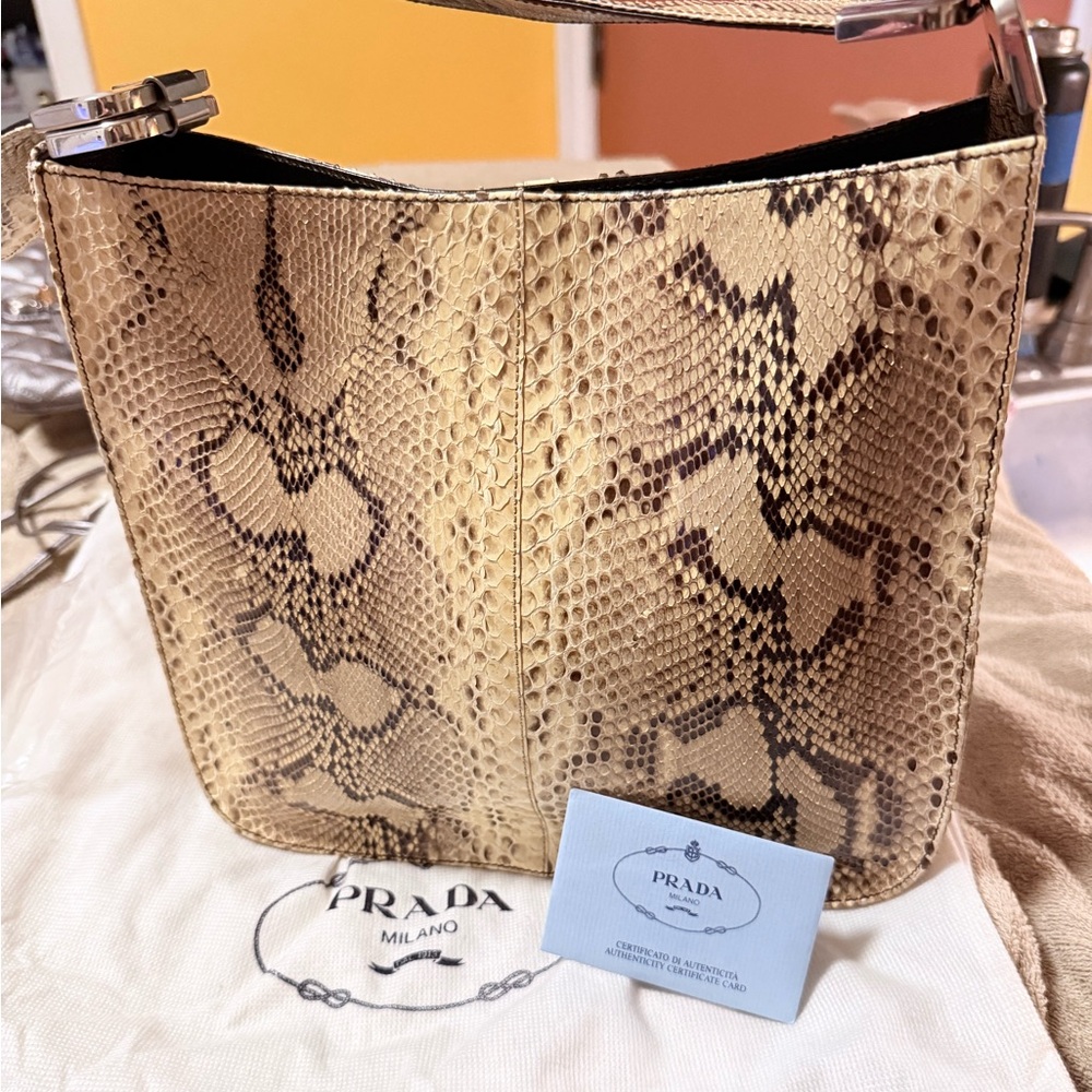 Prada Gold/Brown Python Snake Print Shoulder Bag - image 1